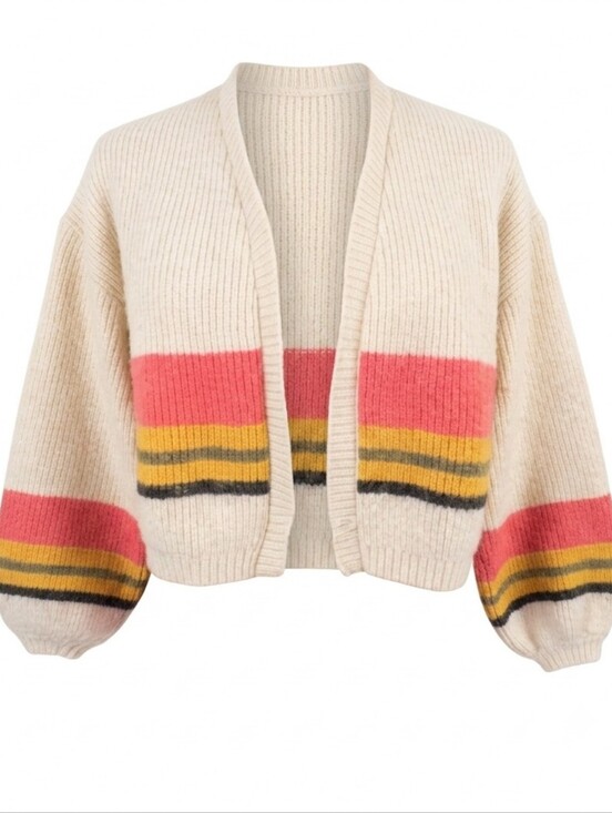Billabong Sweaters - Billabong Chunky Knit Striped Open Front Cardigan Sweater Boho Balloon Sleeve M